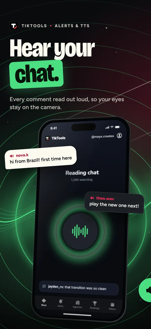 Layar baca aplikasi yang sedang membacakan chat LIVE
