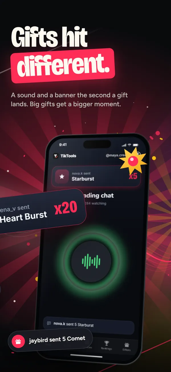 Banner notifikasi gift di atas chat LIVE